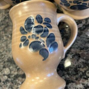 Pfaltzgraff Folk Art Tan and Blue Floral Grand Mug, Set of 7